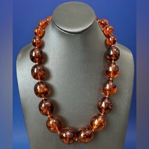 VTG Amber Lucite Large Chunky Beaded Necklace 22”